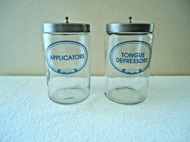 Vtg Set Of 2 Grafco Medical / Doctors Office Glass Jars,1,Applicators,1,Tongue D - £56.04 GBP