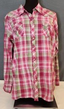 Ariat Womens XL Shirt Silver Snap Fitted Rhinestones Pink Plaid Western Sparkle  - £17.54 GBP