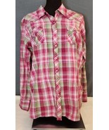 Ariat Womens XL Shirt Silver Snap Fitted Rhinestones Pink Plaid Western ... - $21.95