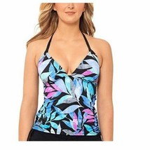 Salt+Cove Tropic Like Its Hot Printed Ruched Halter Tankini Top M Teal Blue New - £15.83 GBP