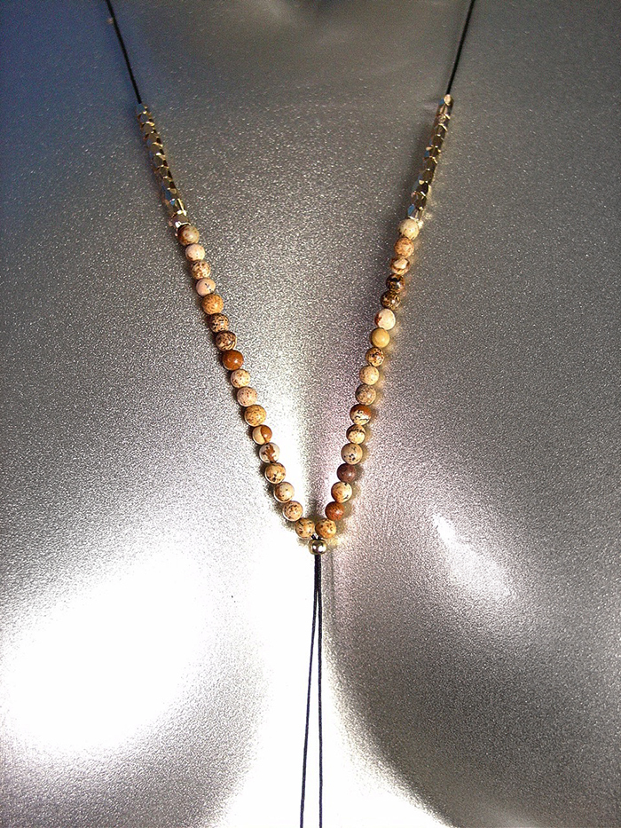 Urban Anthropologie Natural Brown Agate Stones Gold Beads Long Drop Necklace - $15.99