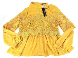 INA Women&#39;s Mustard Lace Blouse Polyester Shirt Size Medium - £23.94 GBP