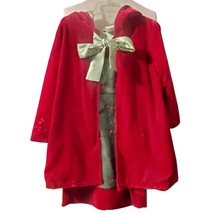 Little Mass Girls Red and Green Velvet Dress with Coat Size 4 - £19.78 GBP