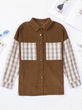 Plaid Corduroy Shirt Jacket with Pockets - £37.20 GBP