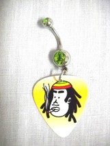 NEW RASTA CAP BOB MARLEY CARTOON FACE GUITAR PICK LIME GREEN CZ NAVEL BE... - $5.50