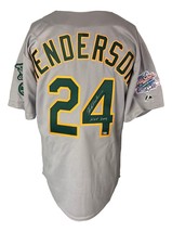 Rickey Henderson Firmado A&#39;s Gris Majestic 1989Ws LARGA Camiseta Hof 2009 MLB - £542.75 GBP