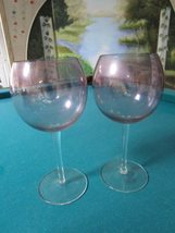 2 Large Pink Smokey FINE Crystal Wine GOBLETS Compatible with Handmade in Romani - £62.08 GBP