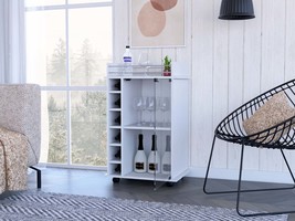 Baltimore Bar Cart: White, 6 Cubbies, Glass Door - $212.99