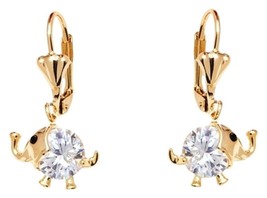 Sweet &amp; Soft Gold &amp; Crystal Elephant Earrings Made w/ Swarovski Elements $56 NWT - £27.37 GBP