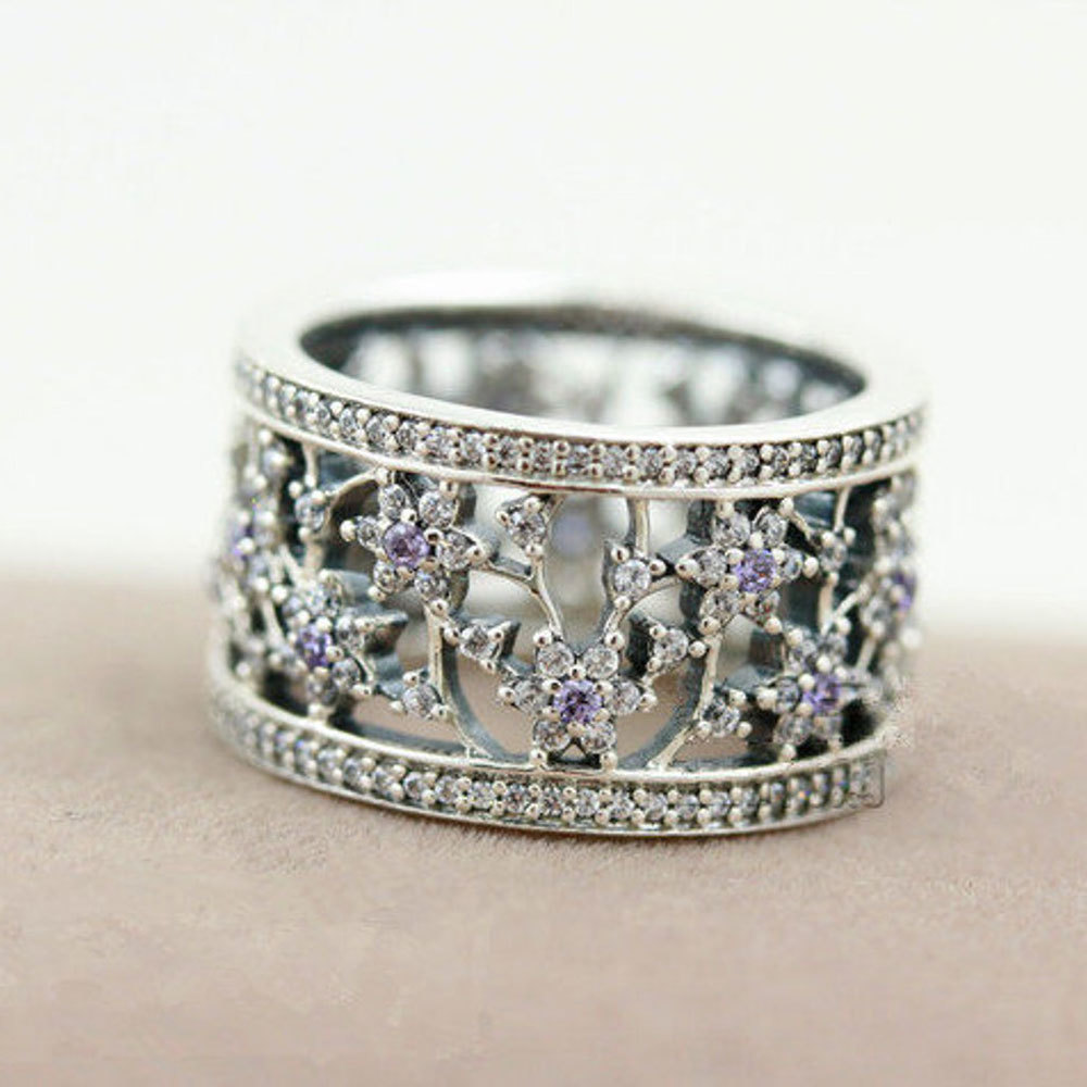 925 Sterling Silver Forget Me Not Ring & Pueple Zirconia For Women
