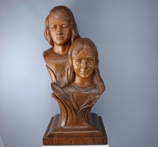 Brother and Sister Carved Wood Bust Statue by Florentino Hensen  Guagua ... - $1,089.00