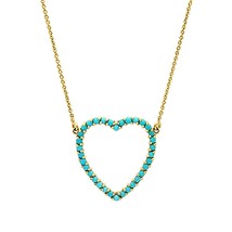 0.25CT Round Cut Turquoise Open Heart Pendant Necklace 14K Yellow Gold Plated - £143.55 GBP