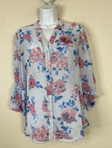 KUT From The Kloth Women Size S Sheer Floral V-neck Button Up Shirt Long... - £5.62 GBP