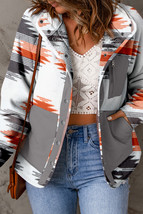 Multicolour Aztec Fleece Patchwork Snap Button Jacket - $26.47