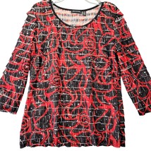 Notations Red Stretch Preppy Sequin Shirt Ruffles 3/4 Sleeves Scoop Women Size S - £4.86 GBP