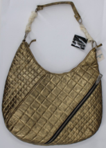 Fashion Express Purse Large Gold Color Zipped Hobo Bag Faux Leather Pockets Nwt - £11.58 GBP