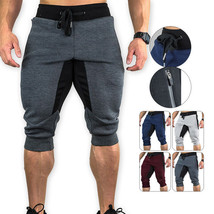 Men&#39;s Running Capris Solid Color Slim Fit Capris Fitness Sports Casual Shorts - £14.68 GBP