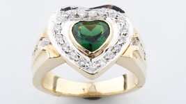 14K Yellow Gold Ladies Diamond Heart Shaped Green Tourmaline Ring Beautiful Gift - $1,363.44