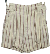 Anthropologie Shorts Women&#39;s 6 Small Ivory Belted Pockets Pleated Casual Striped - £13.02 GBP
