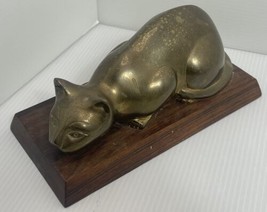 Vintage Solid Brass Crouching Cat Figure Door Stop 8” Mid-Century Modern... - $25.71