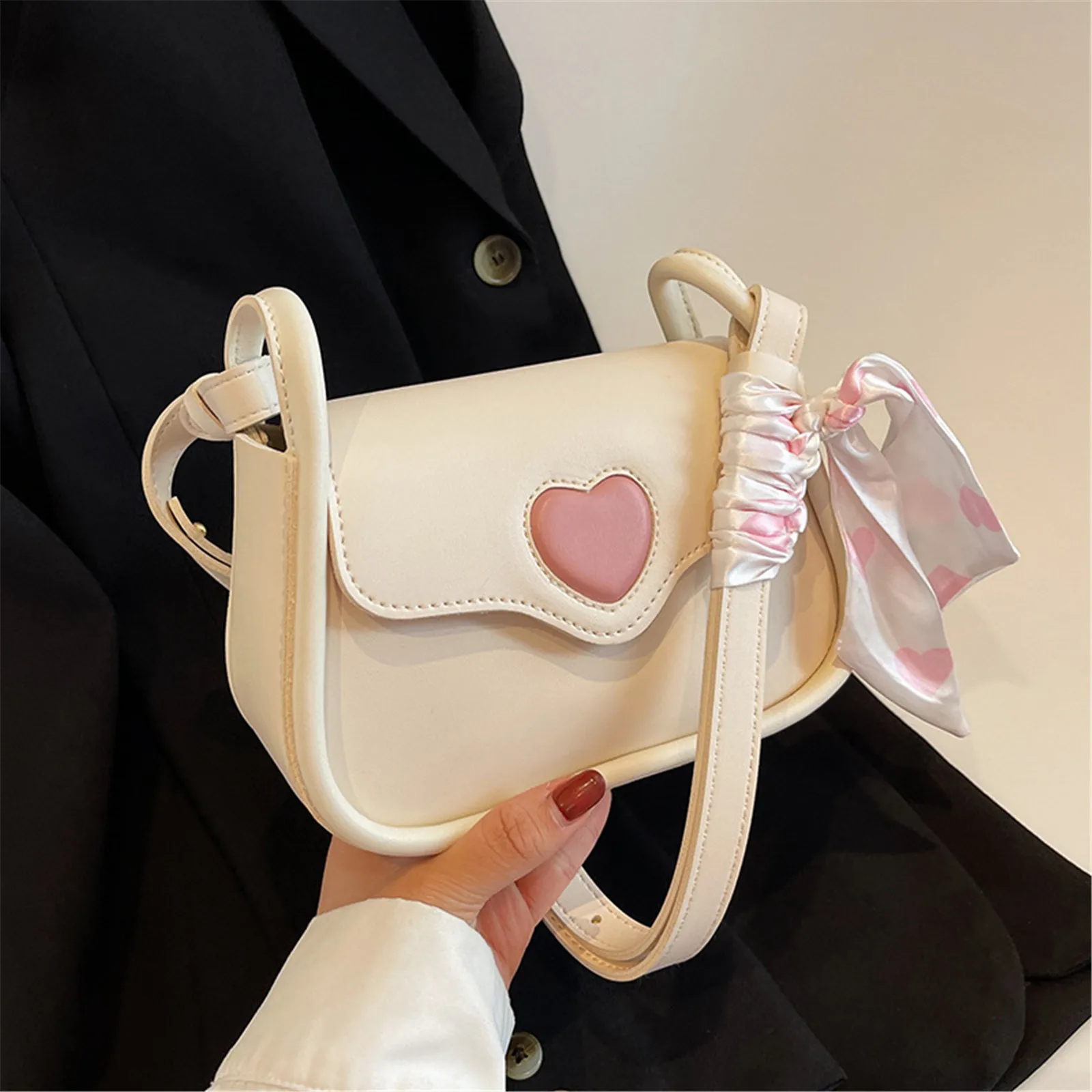 Cute Love Heart Women&#39;s Small Square Shoulder Bags Fashion Female Flap U... - £16.80 GBP
