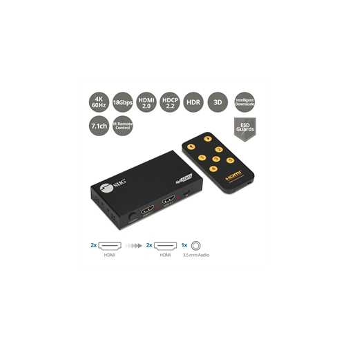 Siig CE-H26D11-S1 HDMI SWITCHER OR SPLITTER, UP TO 4K60HZ HDR, EDID, DOWNSCALING  			