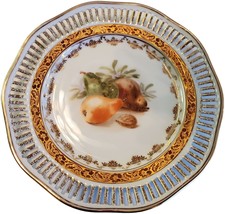 Reticulated Pierced Porcelain Dessert Plate Pears Gilt Trim Germany FREE SHIP - £14.85 GBP