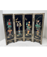 VTG Asian Style Ebonized Chinoiserie Four-Panel Mini Screen Floral Table... - $34.65