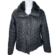 Marmot Quilted Jacket Womens Size M Winter Coat Black Faux Fur Collar In... - $29.69