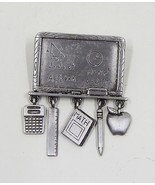 JJ Jonette Jewelry Pewter Teacher Chalkboard with Charms Pin Brooch Math - £10.03 GBP