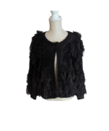 See &amp; Be Seen Womens Black Feather Fringe Knit Cardigan Sweater Sz M/L - £14.73 GBP