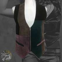 Womens Colorblock Suede Full Zip Front Pockets Back Tie Strap Vest Size Small S - £27.97 GBP