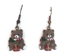 Vintage Christmas Teddy Bear Dangle Drop Earrings - $12.00