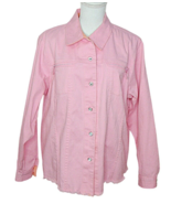 Quacker Factory Pink Rhinestone Raw Hem Fringe Button Up Jacket Shacket ... - £22.70 GBP