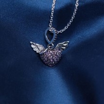 2Ct Round Cut Lab-Created Amethyst Heart Wings Pendant 14k White Gold Plated - £156.63 GBP