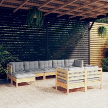  Garden Lounge Set Grey Solid pinewood, 100% polyester fabric - $27,103.58 MXN