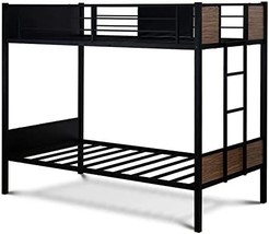 East West Furniture Lyt0Blk Lynfield Twin Bunk Bed - Two Metal Beds With Two - £176.92 GBP