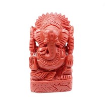 Red Coral Carved Lord Ganesha God Statue Idol Religious - £37.63 GBP