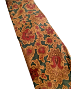 Vintage Ralph Lauren Tie Silk Green Gold Tan Leaf Floral 70s Disco Retro... - €48,52 EUR