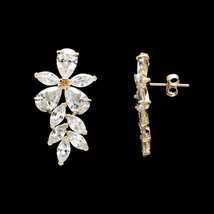 5Ct Marquise Simulé Cluster Diamant Boucles D&#39;Oreilles 14k or Jaune Plaqué - £92.81 GBP