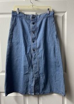 Vintage San Souchi Womens Denim Button Up A Line Midi Jean Skirt 100% Co... - $19.75