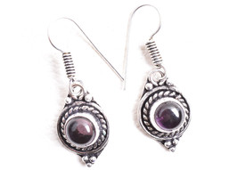 Handmade Rhodium Polished Round Amethyst Traditional Dangle Earrings For Women - £23.07 GBP