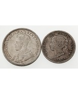 1893-1918 Canada 5 Centimes &amp; 10 Pièce de Monnaie plein 2, Vf-Xf , Km 2 &amp; - €45,23 EUR