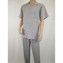 Men 2pc Walking Leisure Suit Short Sleeves By DREAMS Fancy 277-35 Steel Gray image 3