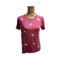 Lucky Brand Pink T-Shirt with White Bird Print Women&#39;s Casual Summer Top - £15.33 GBP