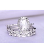 2Ct Oval Cut Diamond Halo Wedding Engagement Trio Ring Set 14k White Gol... - £95.88 GBP