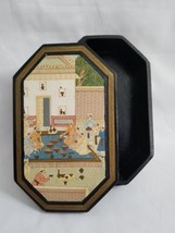 Vintage Indian wooden trinket jewelery box Mughal miniature hand painted - £120.55 GBP
