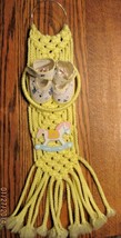 handmade yellow nursery macrame hanger picture with booties and rocking horse - £10.42 GBP