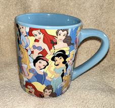 Disney Princesses Ceramic Mug Blue Background Coffee Cup 14oz NEW Ariel Jasmine - £13.29 GBP