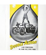1947 Pennzoil Motor Oil Advertisement Motorcycle Stuntman Double Action ... - €21,70 EUR